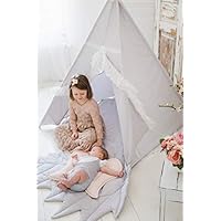 cozydots Indian Teepee Play Tent for Children Aged 3-7 Years, Set with Floor Mat and Decorative Pillows, 59 inch high, Ideal for Creative Fun for Girl, Indian Adventure Tent, Handmade in EU (Grey)
