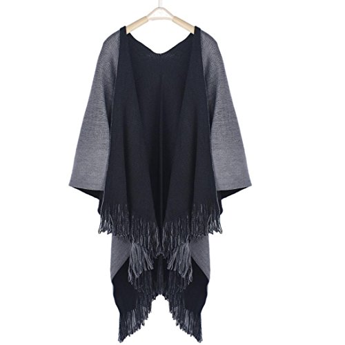 AIMTOPPY Women Winter Knitted Cashmere Poncho Capes Warm Soft Shawl Cardigans Sweater Coat (free, Grey) - Thumbnail 3