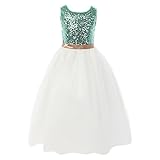 FAYBOX Sequins Glitter Flower Girl Long Pageant Tulle Wedding Dress