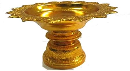 Thai Style Aluminum Worship Offering Tray with Pedestal to Buddha Altar /Size : 9.5"