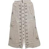Mogul Interior Women's Maxi Skirt Ivory Embroidered Button Front Boho Chic Skirts