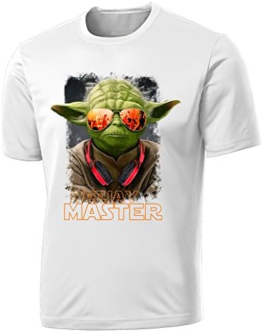 Yoda Master Deejay | Mens Movies Active DryZone Moisture Wicking Performance T-Graphic Tee Shirt, White, Large