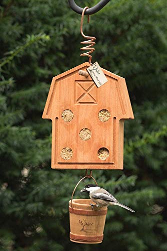 LakeWoodGift Includes Suet Country Barn Best Homemade Hanging Bird Suet Feeder Includes Suet and Wooden Seed Bucket for Wild Birds garden lover seed bucket outdoor good quality eucalyptus wood - Thumbnail 2