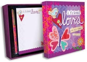 Pretty SCRIPTURE Writing Paper &amp; Pen Gift Set - A Friend LOVES at all Times - Proverbs 17:17 - Beautifully Boxed