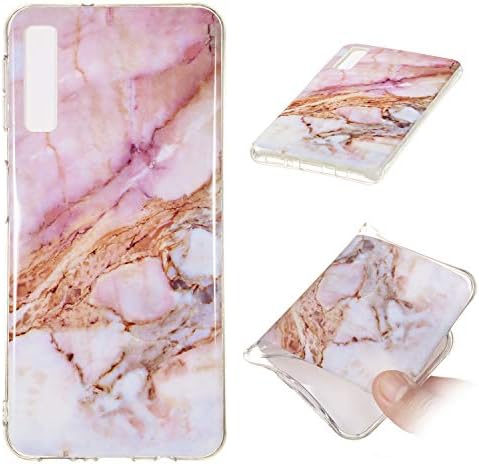 QFUN for Samsung Galaxy A7 2018 (A750) Marble Case with Screen Protector,Unique Pattern Design Skin Ultra Thin Slim Fit Soft Gel Silicone Case, Shockproof Anti-Scratch Protective Back Cover - Pink