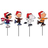 ProductWorks 10325 8-Inch Pre-Lit Peanuts Skating Christmas Pathway Markers (Set of 4) Holiday Decor, Incandescent