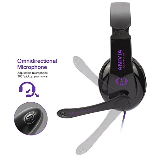 Anivia A9 3.5mm Wired Stereo Gaming Headset,Over Ear Noise Isolating Headphones with Microphone for PS4/NewXboxOne/PC/Mac/Smartphones/Tablets/Laptop-Black Purple - Thumbnail 2