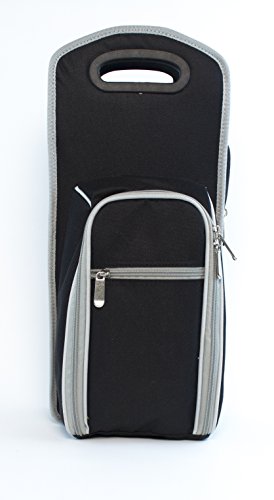Wine Carrier Tote Bag - 7 Pcs Insulated Wine Bottle Holder or Wine Case Picnic Set (Black/Grey)