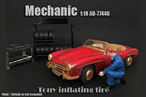 American Diorama New 1:18 Figure - Mechanic - Tony Inflating TIRE - Vehicle Figure AD-77446