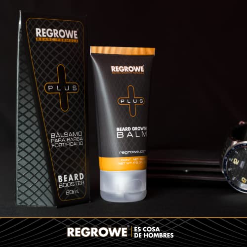 Regrowe - Bálsamo de Crecimiento de Barba Fortificado Regrowe Plus 5% - Adicionado con Queratina, Aloe Vera, Vitamina E, Complejo de aminoácidos minerales, Alantoína - Crece barba y bigote, nutre, hidrata, sin irrtación o resequedad