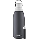 Brita Stainless Steel Premium Filtering Water Bottle, BPA-Free, Reusable, Insulated, Replaces 300 Plastic Water Bottles, Filter Lasts 2 Months or 40 Gallons, Includes 1 Filter, Carbon - 32 oz
