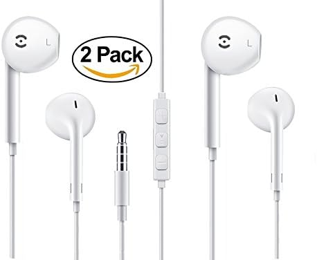 Apple earphones, Wired earbuds with Microphone and Remote Control for iPhone, iPad, iPod, Samsung, Tablet PC and Other Compatible Devices – Handsfree Stereo&amp; Noise Isolating(2 Pack – White)