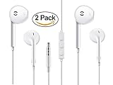 Apple earphones, Wired earbuds with Microphone and Remote Control for iPhone, iPad, iPod, Samsung, Tablet PC and Other Compatible Devices – Handsfree Stereo& Noise Isolating(2 Pack – White)