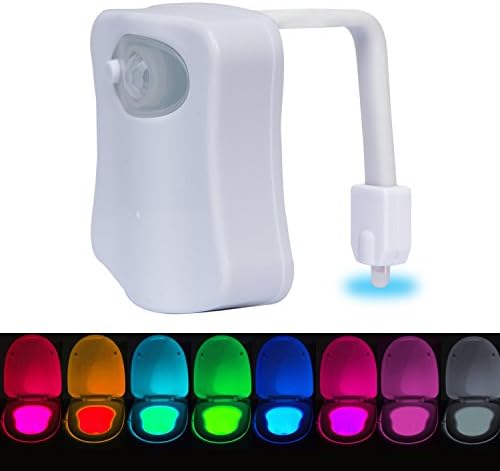 Toilet Light Motion with 2 Modes and 8 Color Changing, Smart Sensor LED Washroom Easy To Adjusted Fits Any Bowl, Energy Efficient with 3pcs Batteries, Aura RGB Bulb Lighting Only Actives in Darkness