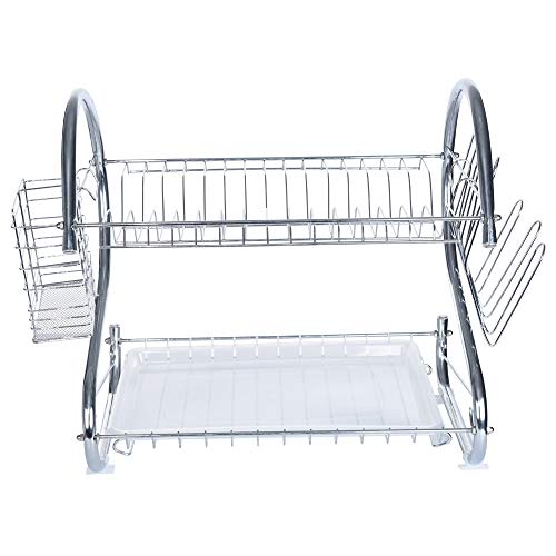 Stainless Steel 2-Tier Drying Dish Rack,Kitchen Multifunctional Durable Rust-resistance Dish Drainer with Chopstick Cup Holder and Water Catcher for Dishes Plates Cups Bowls (Shipped From US) (Silver) - Thumbnail 5