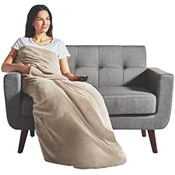 Sunbeam Heated Throw Blanket | Dual Pocket Microplush, 3 Heat Settings, Oatmeal - 31160302