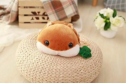 Hamster Zipper Plush Purse Ladies Coin Wallet Stuffed Animal Purses Clover Pine Kernel Pendant Mini Kawaii Girls Cute Coin Purse (Brown)