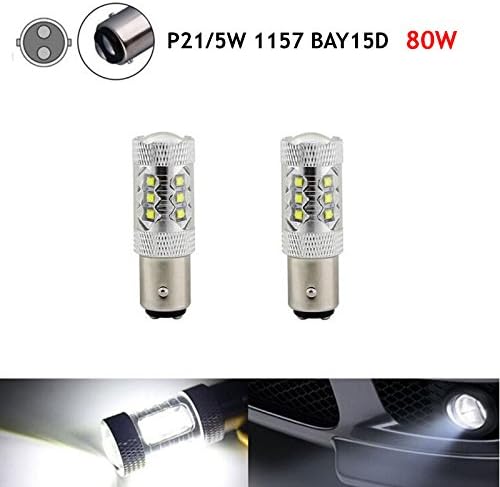 80W High Performance 2x P21/5W 1157 BAY15D led car bulbs led canbus DRL white brake DRL Stop Rear Light Tail Bulbs Headlight Bulb for car (white 1 180°) (80W, P21/5W 1157 BAY15D)