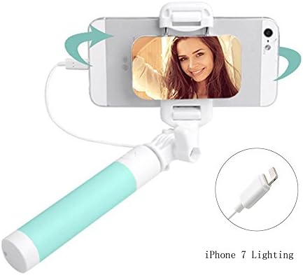 Selfie Stick Extendable Monopod With Mirror Reserved For IPhone 7 7Plus 6s 6 Plus 5s Se 5C Lighting Interface (Green-iPhone Lighting)