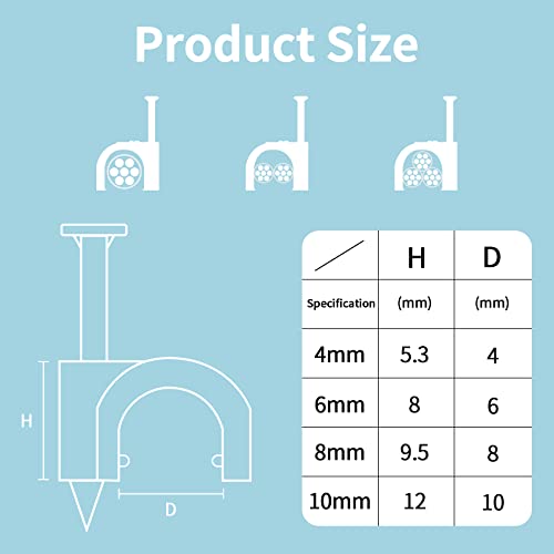 Abnii Cable Clips, 400 Pcs Wire Clips Durable Black Round, 4 Size 4mm 6mm 8mm 10mm,Cable Tacks Wire Tidy Clips,Black-4/6/8/10mm