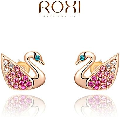 Beauty Jewelry Shop fashion colorful austrian crystal cute swan earrings High quality Jewelry Factory Price K ROSE GOLD PLATED