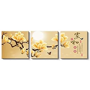 Canvas Wall Art Chinese Flowers and Birds Painting Artwork for Home Prints Framed - 12"x12"x3 Panels