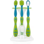 Nuby 4-Stage Oral Care Set with 1 Silicone Finger Massager, 2 Massaging Brushes, 1 Nylon Bristle Toddler Tooth Brush, Green/Aqua