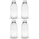 Libbey Glass Milk Bottle with Lid, 33.5 oz, 4 Pack