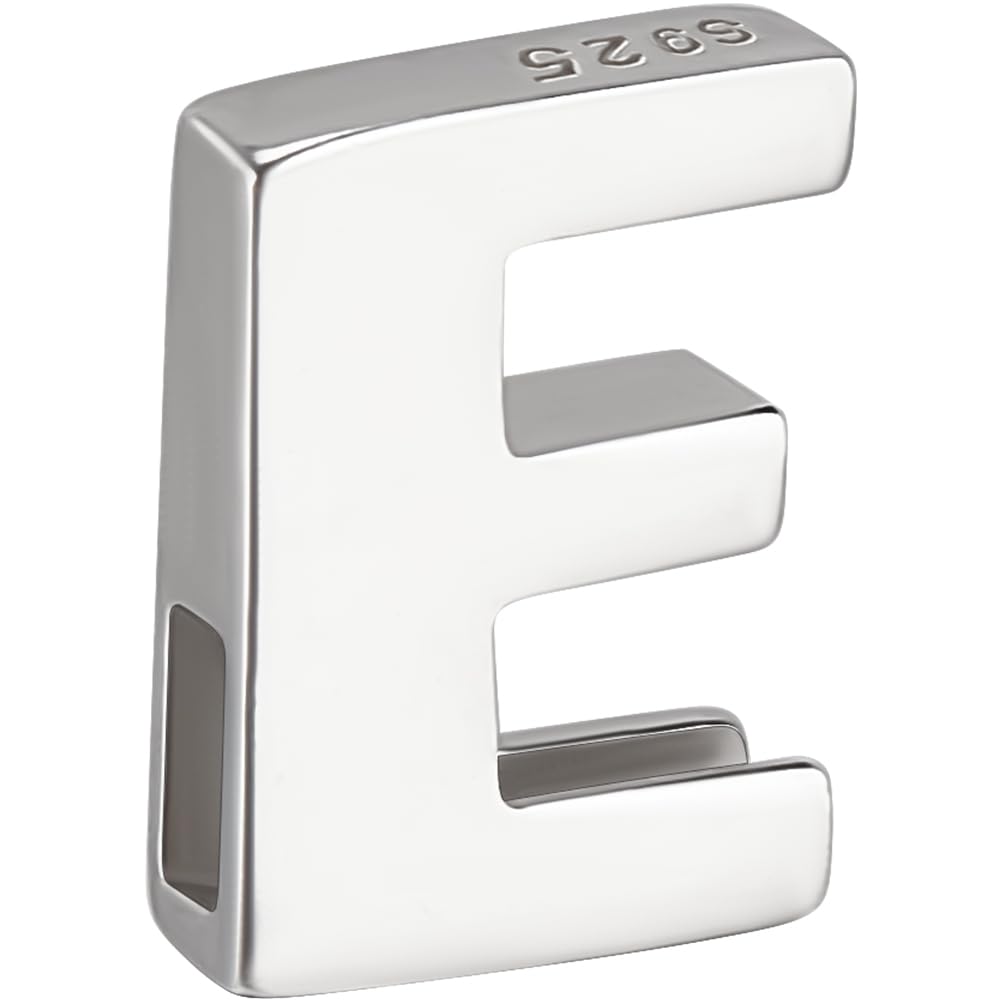 Beebeecraft Letter Bead Letter-E Sterling Silver Capital Letter Alphabet Bead Initial Necklace Bracelet Pendant Charm for Jewelry Making