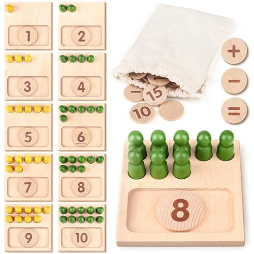 AM ANNA Wooden Counting Peg Board - Kindergarten Math Operation Number Toy for Toddlers - Montessori Educational Gift for 2-4 Year Old Boys and Girls