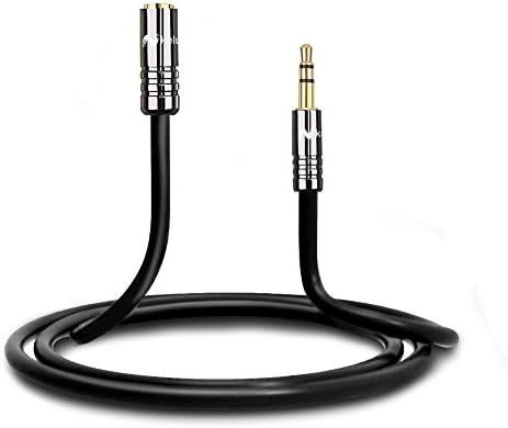 Keluoer 3.5mm Male to Female Extension Stereo Auxiliary Stereo Audio Cable Male to Female Gold Plated Compatible for iPhone, iPad or Smartphones, Tablets, Media Players Black (0.5M/1.5Feet)
