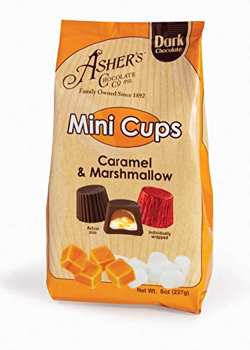 Asher's Chocolate, Mini Cups, No Artificial Sweeteners, No Trans Fat, No Partially Hydrogenated Oils, Small Batches of Kosher Chocolate, Family Owned Since 1982 (8 oz, Caramel & Marshmallow)
