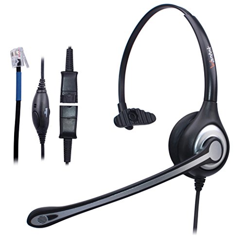 Wantek Corded Telephone RJ Headset Monaural with Noise Canceling Mic + Quick Disconnect for Call Center Telephone Systems with Plantronics M10 M12 M22 Amplifiers or Cisco 7942 Office IP Phones(600QC1)