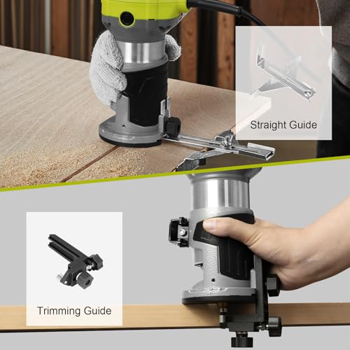DEWINNER Electric Palm Router Tool, 710W Compact Wood Router Trimmer with Metal Base, 6Variable Speeds Router for Woodworking, Trimmer Router with hand Bag, 15pcs Palm Router Bits for Handwork and DIY