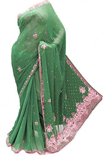 DES1300 Gorgeous Green & Gold Party Saree