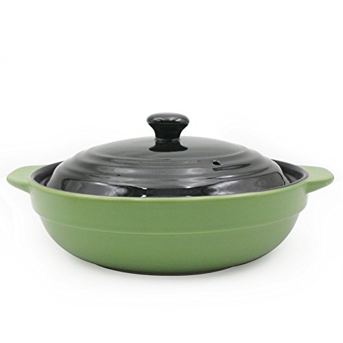 Stovetop Ceramic Casserole,Cookware,Duty Heat Proof Ceramic Pot ,Clay Pot for Bibimbap and Soup (0.8QT, Green pot Black Cover)