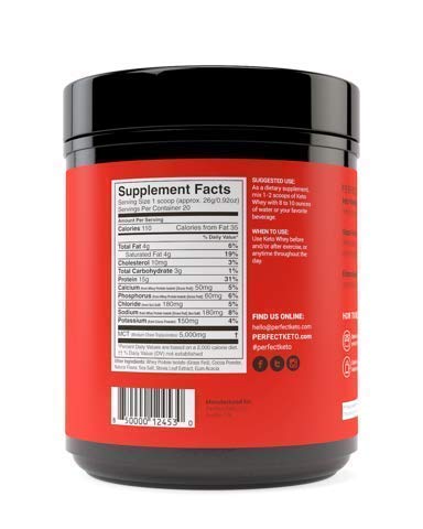 Pure Chocolate Whey Protein Powder Isolate by Perfect Keto | Delicious 100% Grass Fed Whey | All Natural | No Artificials, Gluten Free, Soy Free, Non-GMO