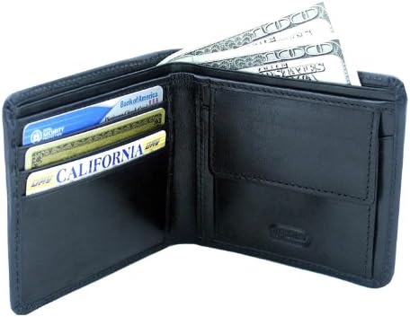 Leatherbay Double Fold Leather Wallet With Pocket,Black,one size