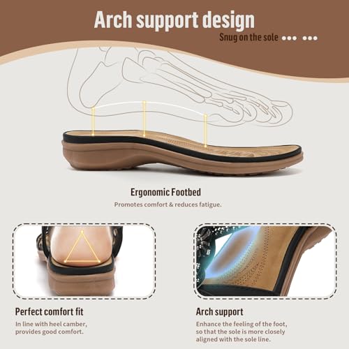Littleplum Women's Flowers Arch Support Sandals Summer Fashion Non-Slip Beach Comfort Walking Bohemian Flat Sandals