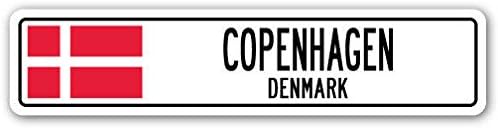 Cortan360 COPENHAGEN, DENMARK Street Sign Decal Danish Dane flag city country road wall gift 8" Sticker Decal