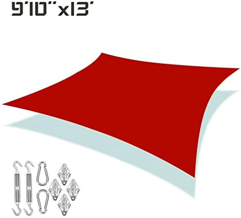 Deal-IT Heavyduty 9'10'' X 13' Rectangle UV Block Sun Shade Sail With Hardware Kits For Outdoor Patio Garden Canopy Red