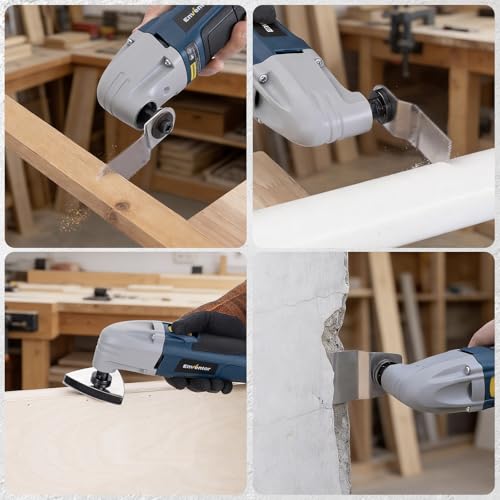Enventor Oscillating Multitool 200W, 22000 RPM, 3° Oscillation Angle, Multifunction Tool Includes 1 Scraper, 1 Saw Blade and 16 Sandpaper for Cutting, Carving and Polishing