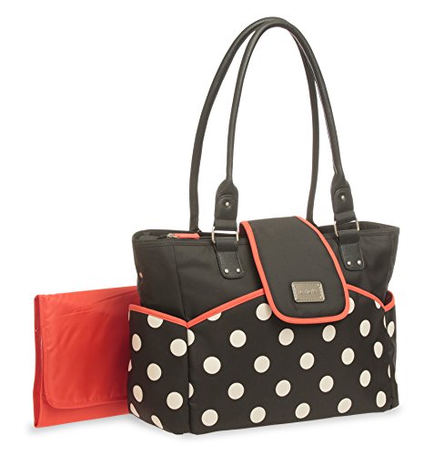 Dot Print Flap Tote Diaper Bag, Black 