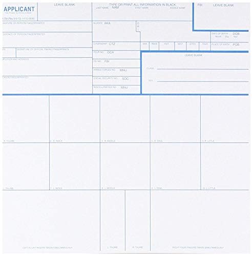 Federal Bureau of Investigation CS-10PK Fingerprint Cards, Applicant Fd-258, Pack of 10