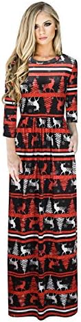 URMOSTIN Women's Christmas Dress Round Neck Long Maxi Dress Plus Size Ugly Xmas Dress Long Sleeve Casual A-Line Party Dress