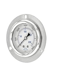 Pic Gauge 204l 254p Glycerin relleno Industrial Front reborde de montaje en panel Medidor de presión con lente Acero Inoxidable Caso, latón Internals, de plástico, 2 1 2" Dial de tamaño, tamaño de 1 4" macho NPT Conexión, Rango de 0 3000 PSI