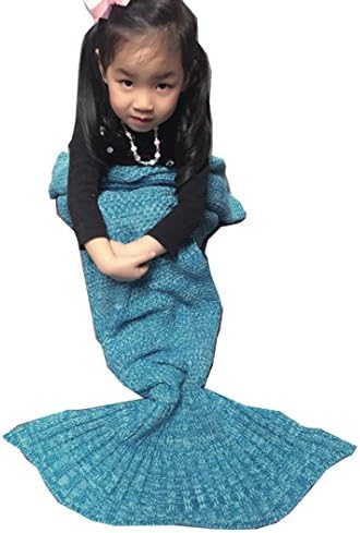 JFQ Handmade Mermaid Tail Blanket,All Seasons Knitted Blanket,Warm Sofa Quilt Living room blanket forte girls and teens 55X 27.5 inches (blue)