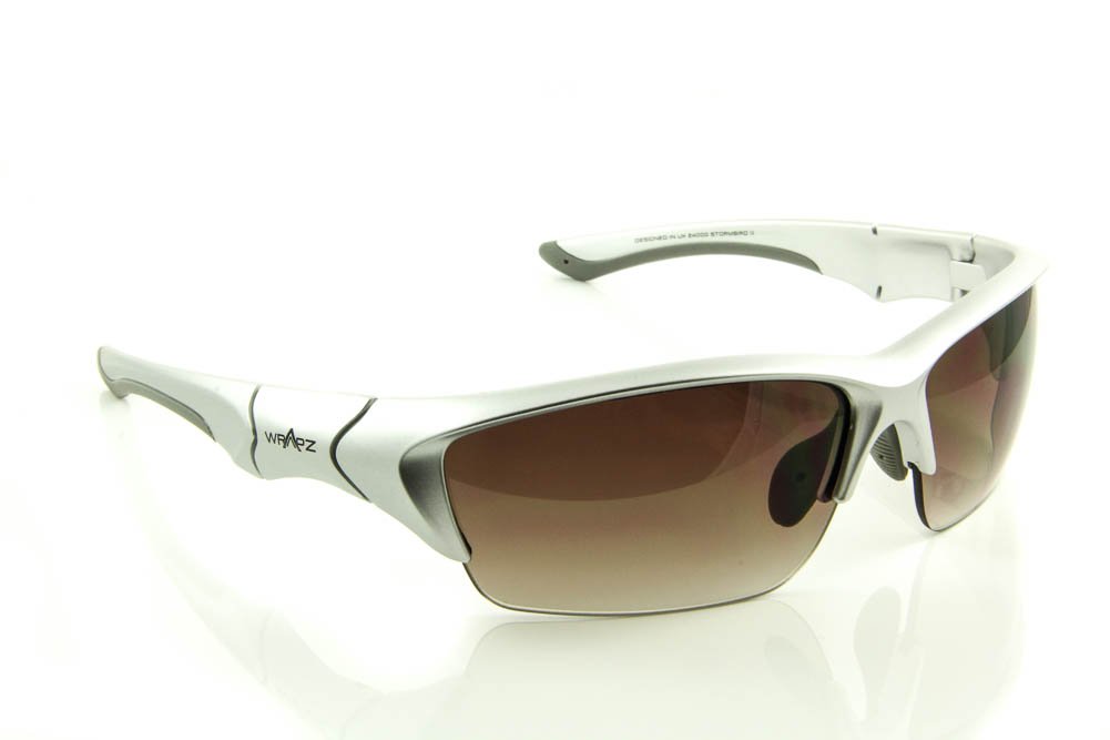 WrApz Stormbird - Sports Sunglasses - Silver TR90 Flex Frame with Brown UV400 Lens - FREE Polishing Pouch