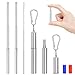 Portable Reusable Drinking Straws, WEBSUN 2 Pack Telescopic Travel Stainless Steel Drinking Straws with Keychain Cases & Cleaning Brush
