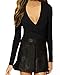 MANGOPOP Women's Cross Wrap Ruched Plunge Deep V Neck Long Sleeve Bodysuits
